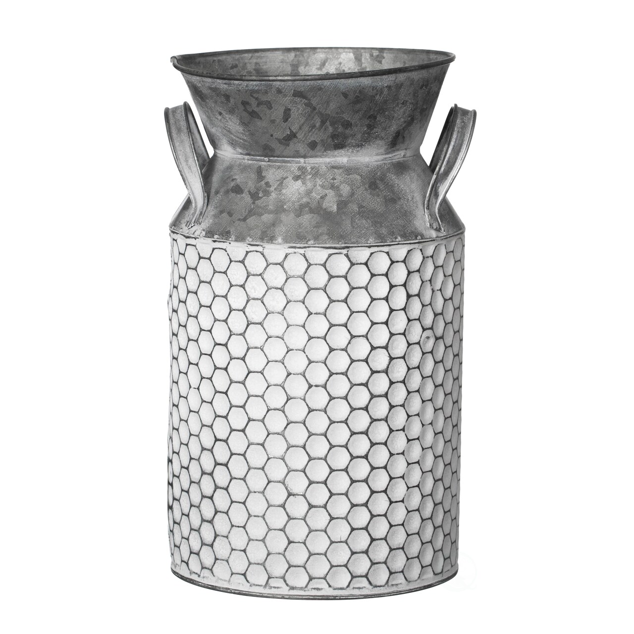 Vintiquewise 11-Inch Vintage Farmhouse Decorative Milk Bucket Vase - Rustic French Country Decor Jug with Handles for Flowers Shabby Chic Centerpiece Table Decor Garden Accent Primitive Tin Holder